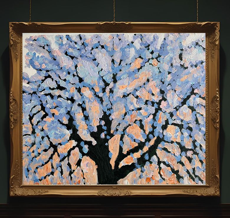 22×27㎝「朝の桜 2025.1-2」油彩・原画・F3