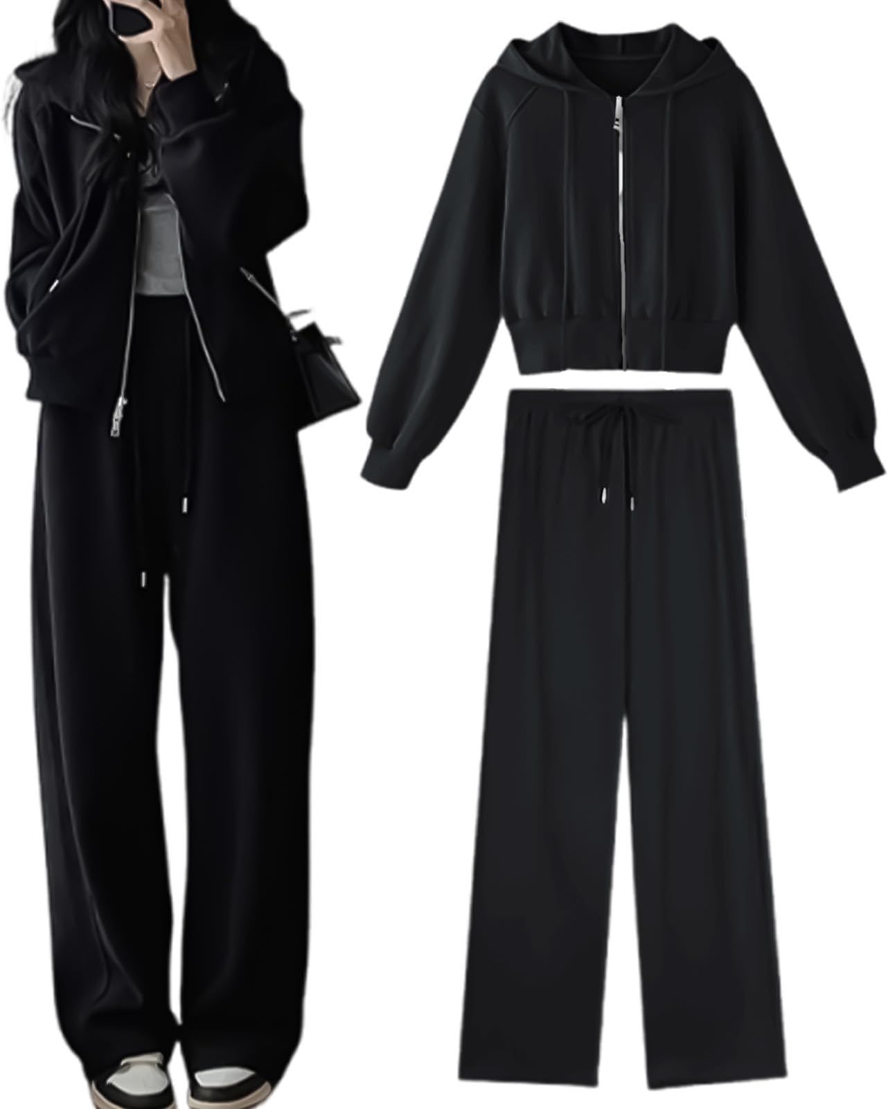 Size 2XL_Color ブラック J.STORE パーカー スウェット ボトムス 大人 普段着 大きい キレイ セットアップ 上下セット 春夏 レディース 黒 5S-J04-BK2XL