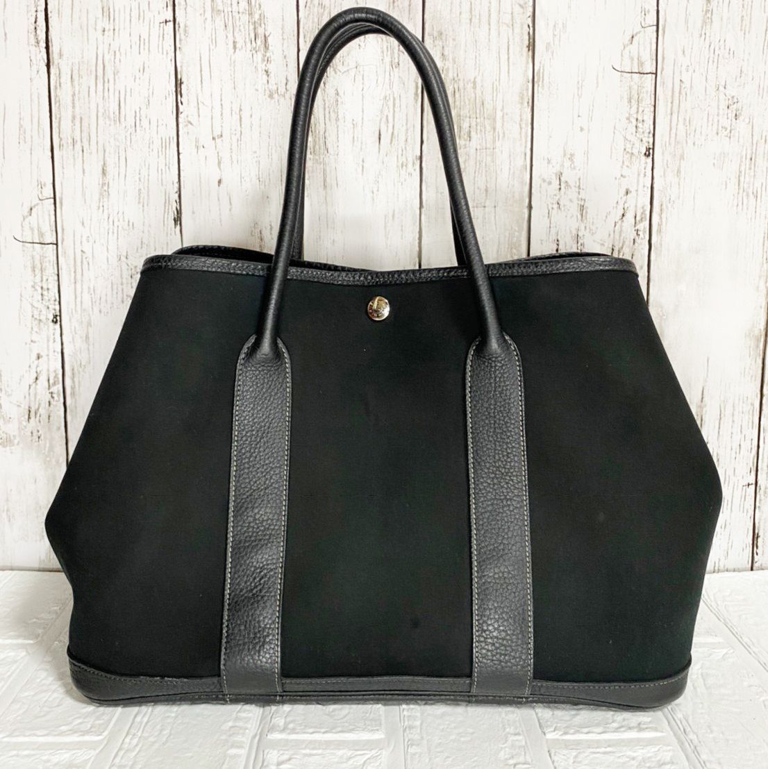 HERMES エルメス ガーデンパーティPM ブラック □N 刻 トートバッグ