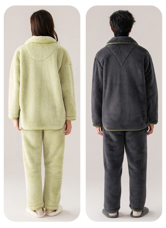 パジャマ カップル ルームウェア メンズ レディース ペアルック 保温 カップルパジャマ ナイトウェア ペアパジャマ 長袖 もこもこ 冬 上下セット 部屋着 あったか 前開き jcm05 DECORATOM_COM_BR