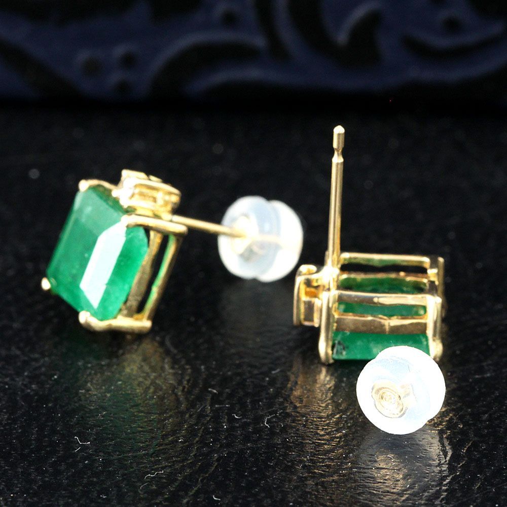 高品質！計3.85ct エメラルド ダイヤモンド K18 YG ピアス 鑑別書付  