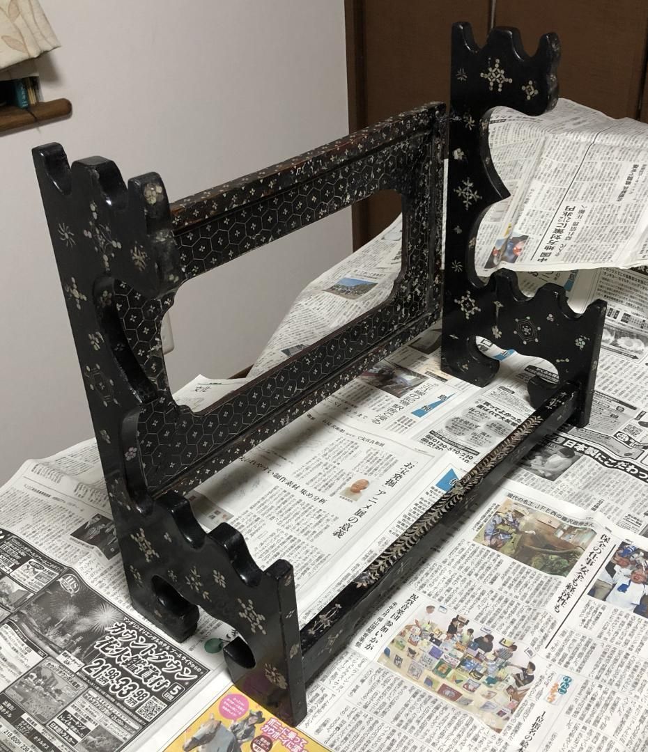 骨董 螺鈿細工 刀掛け 5本掛け 折りたたみ式 アンティーク 984