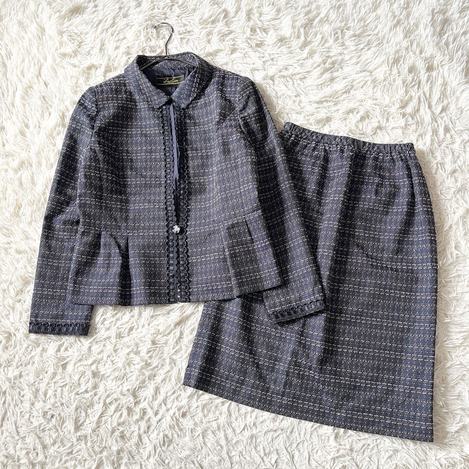 Leilian レリアン セットアップスーツ フォーマル ネイビー系 13号 XL相当