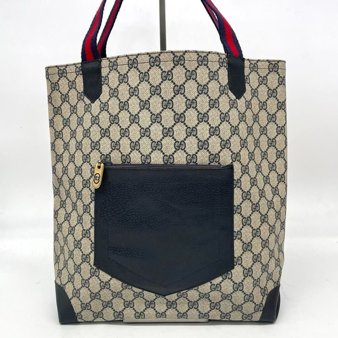 OLD GUCCI オールドグッチ シェリーライン GGスプリーム トートバッグ A4 大容量 PVC 革 ベージュ