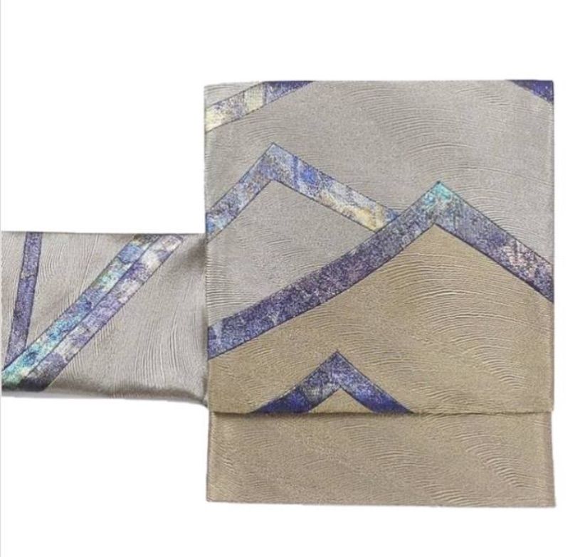 袋帯 袋帯 正絹 袋帯 フォーマル 青銅色 縞横柄 金銀糸 訪問着 フォーマル帯