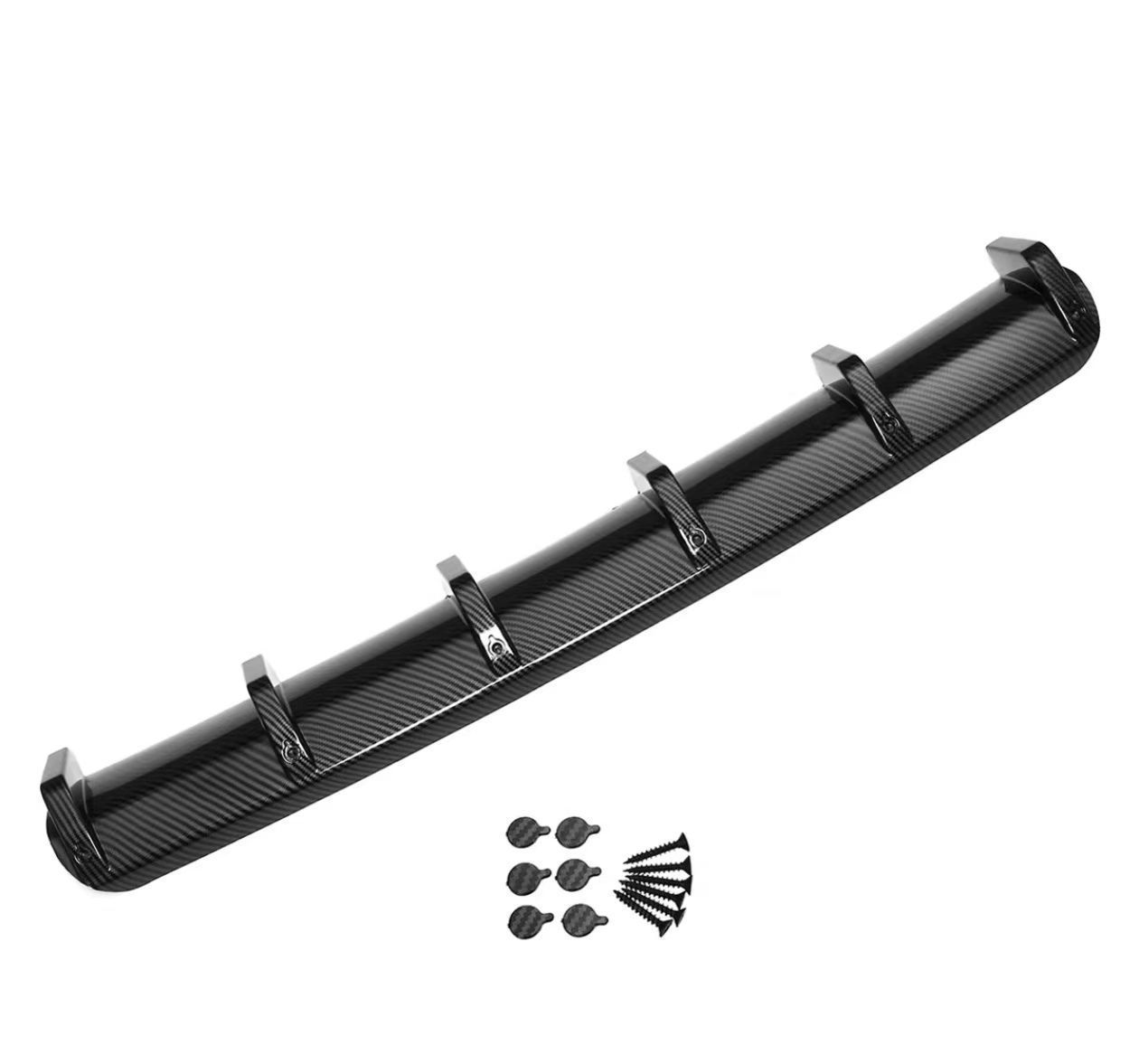 グロスブラック カーボンファイバールック 6 フィンサメ汎用リアバンパーリップディフューザーキット追加-にリアバンパースポイラーリ