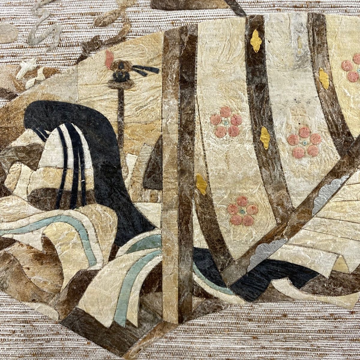 名古屋帯 名品 田尾笛秋 八寸名古屋帯 松葉仕立て 紬地 扇面 姫 薄茶色 正絹