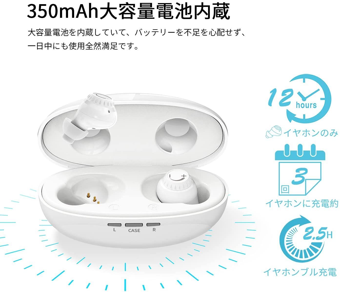 充電式集音器 音声拡聴器 イヤホンタイプ 左右両用耳 コンパクト