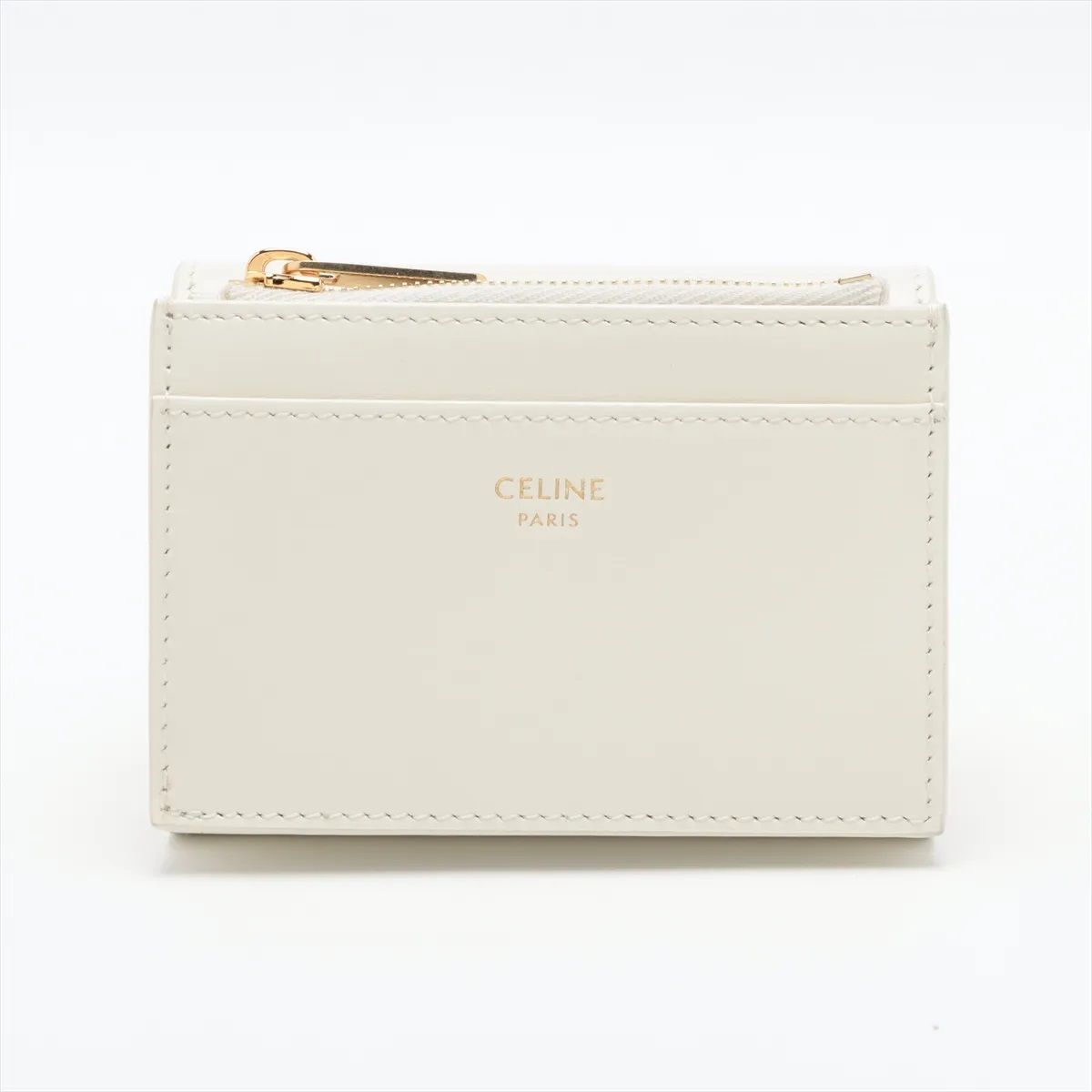 CELINE セリーヌ トリオンフ コンパクトウォレット 財布 クリーム レザー 未使用 セリーヌ トリオンフ コンパクト ウォレット レザー 三