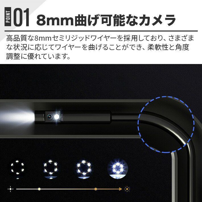 デジタル内視鏡 LEDライト 輝度調整可能 Amazon | Hiacinto 360度電動回転 ファイバースコープ デジタル内視鏡