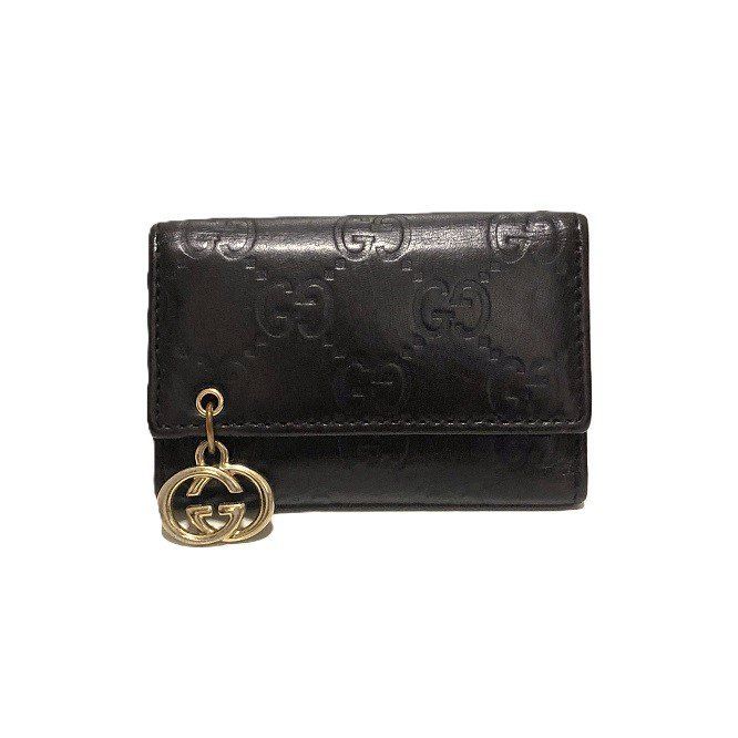 ● GUCCI グッチ ダブルG ６連 キーケース|am-A-212-5767-6.8|GG柄|レザー|シマ|シリアルナンバー有り|キーホルダー| | GGパターンのブラックレザーキーケース 金具付きでスタイリッシュ
