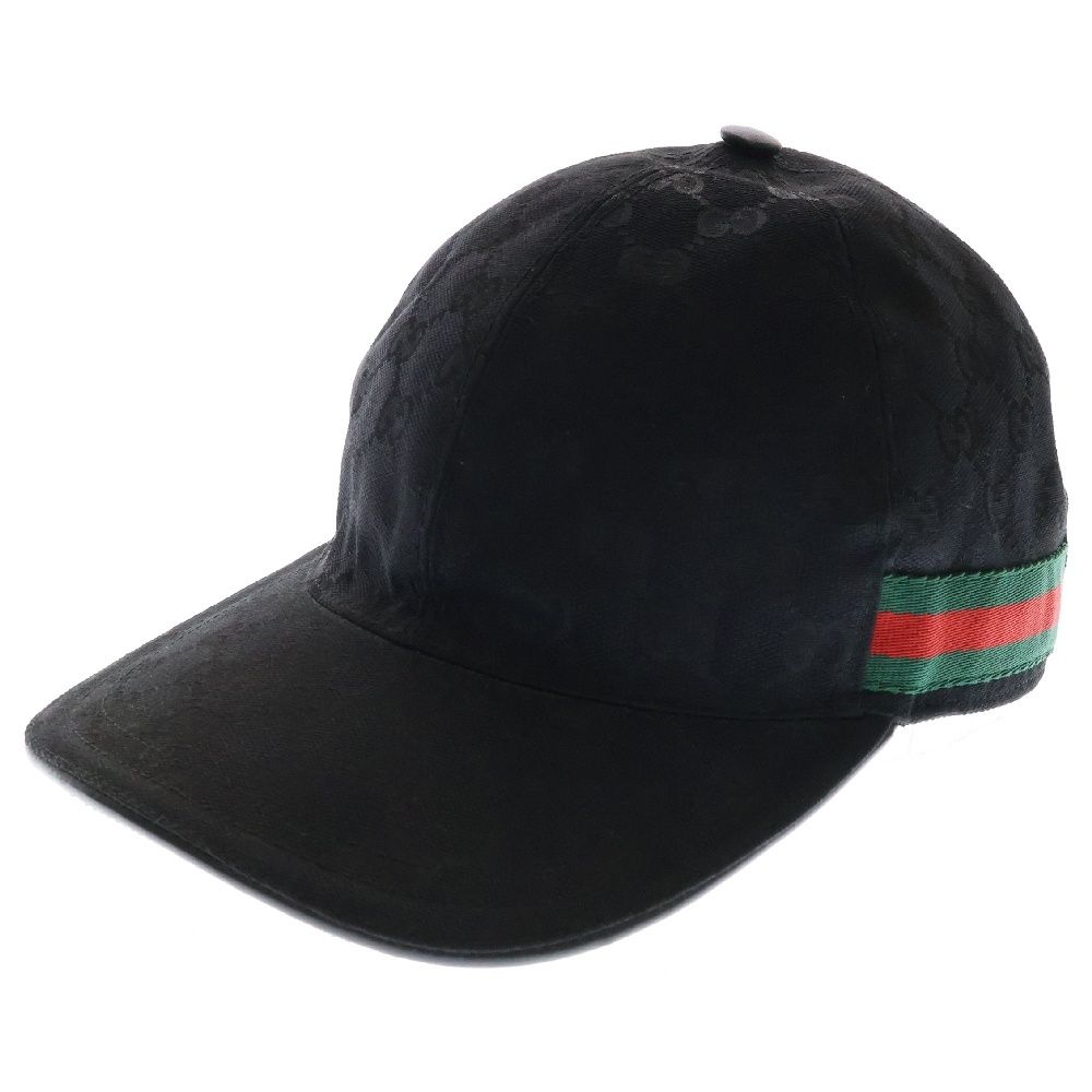 GUCCI グッチ GGキャンバス シェリーライン キャップ 帽子 ブラック L 08.338.986