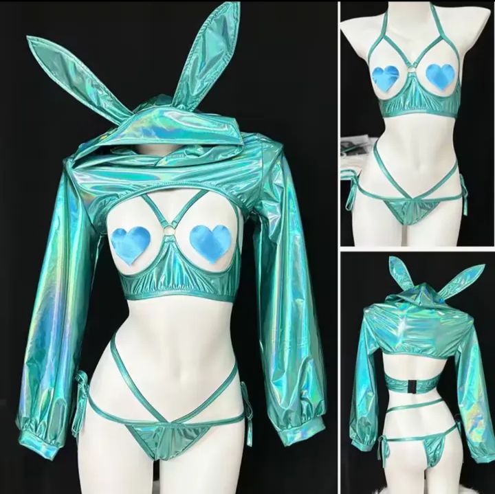 新品】サイバー光沢きらきらバニーガール♥️ビキニ コスプレ 新品】サイバー光沢きらきらバニーガール♥️ビキニ コスプレ