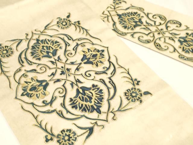 平和屋着物□アンティーク 大正ロマン 九寸名古屋帯 総刺繍 鯉の滝