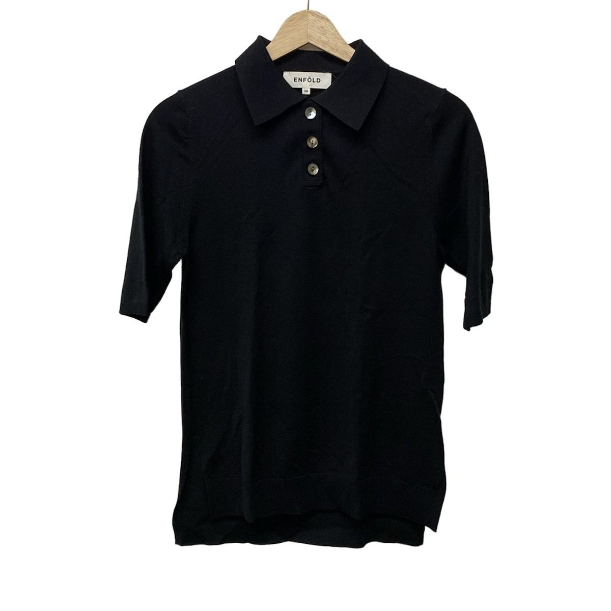 美品今季 ENFOLD エンフォルド シルケット天竺 コンビフレア Tシャツ 黒 ENFOLD シルケット天竺 コンビフレアT SHIRT ブラック エンフォルド