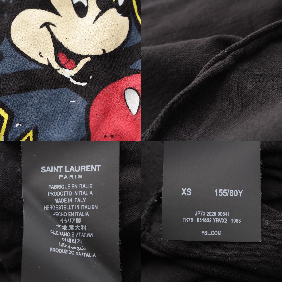 SAINT LAURENT - サンローラン 20年 コットン ディズニー ミッキー 半袖Ｔシャツ トップス 631852 ブラック XS【中古】 サンローラン 20年 コットン ディズニー ミッキー 半袖Tシャツ