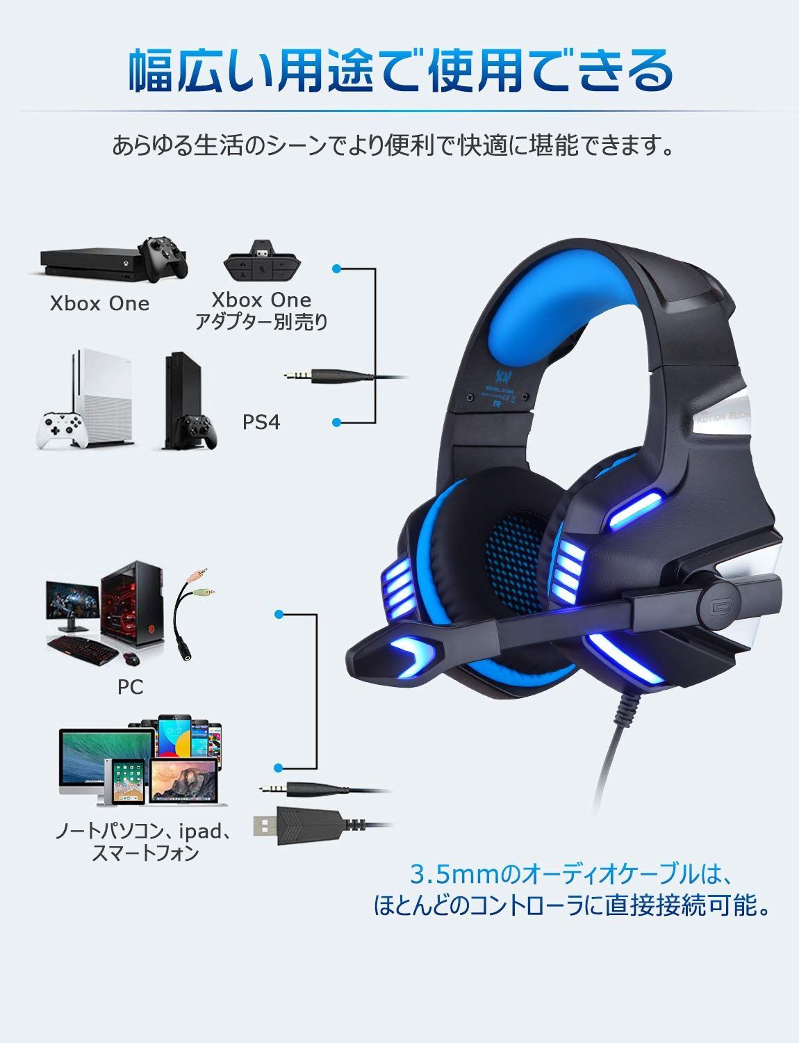 数量限定】ヘッドセット ps4 有線 ps5 LED マイク付き switch