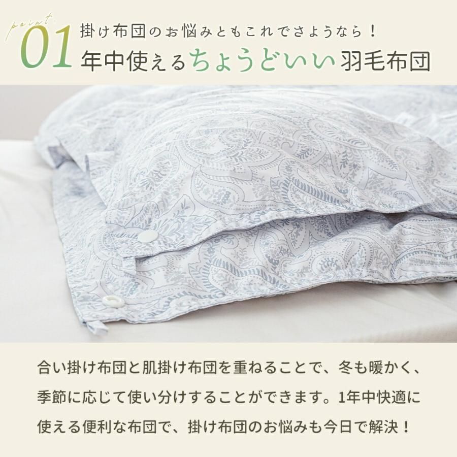 西川 羽毛布団 シングルロング ホワイトダウン90％ 2枚合わせ 0.8kg