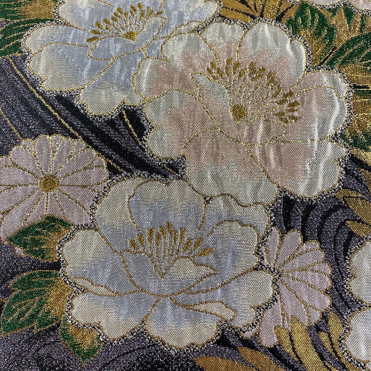 袋帯 秀品 牡丹 波頭 箔 金銀糸 紫 六通 正絹