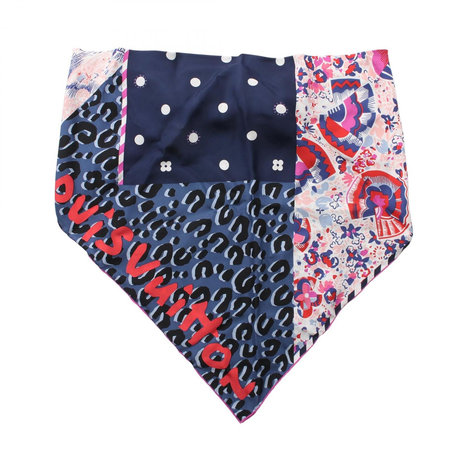 ルイ・ヴィトン LOUIS VUITTON スカーフ ネイビー シルク ベルト付  