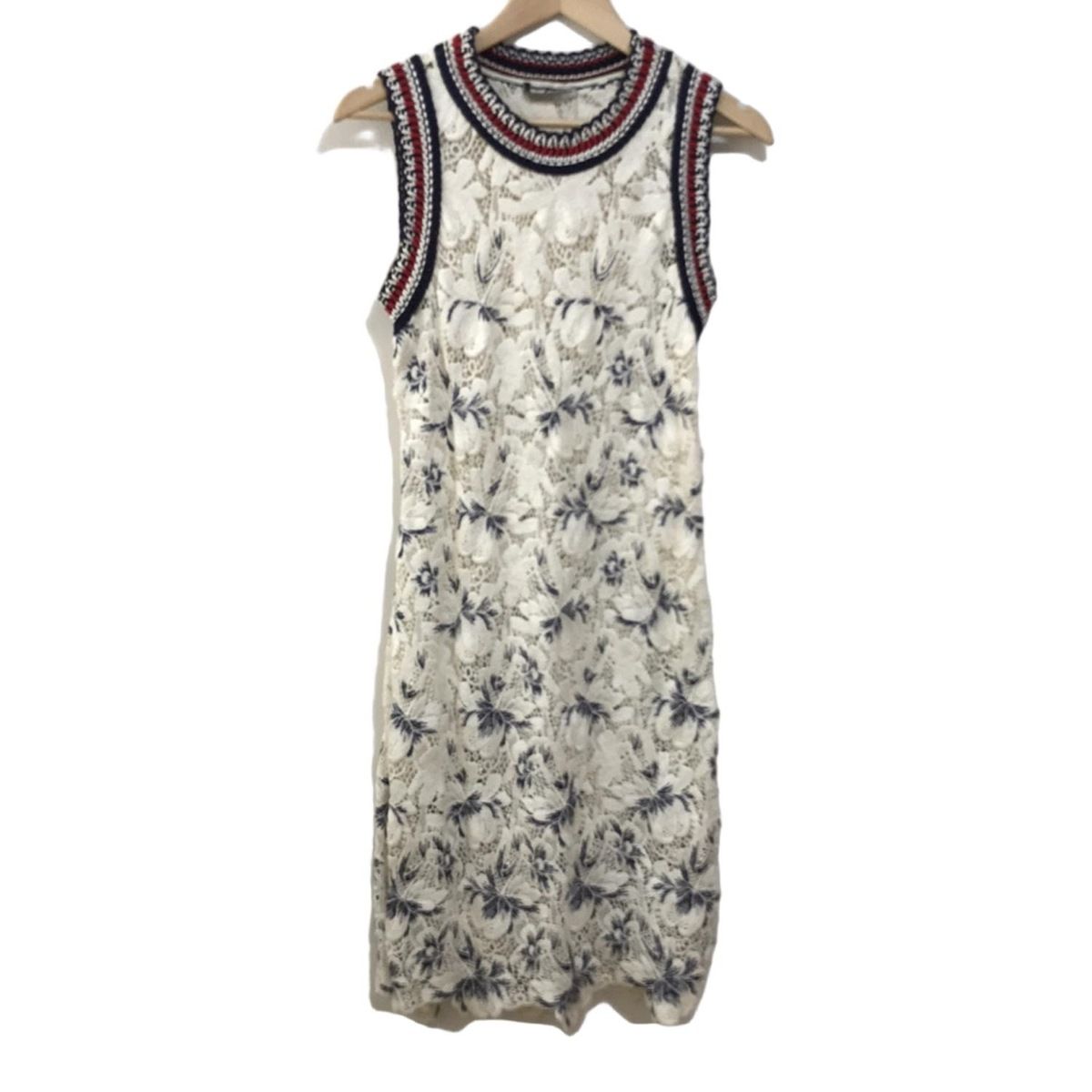 ERMANNO SCERVINO エルマノシェルビーノ ワンピース サイズ42 L レディース アイボリー×ネイビー×レッド フラワー|レース