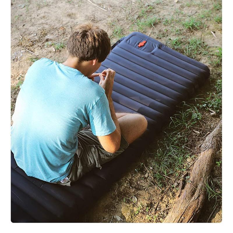 Fengzel Outdoor 足踏み式 キャンプマット 195*70*10cm 幅広 厚 防水 断熱 複数連結 枕一体式 アウトドア 車中泊 リバーシブル エアーマット ブラック グレー 1 HRDEVELOPMENT_JP