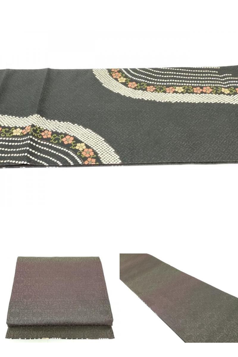 平和屋着物○極上 永治清左衛門 両面 太鼓柄袋帯 唐織 寛文草花二瀧文  