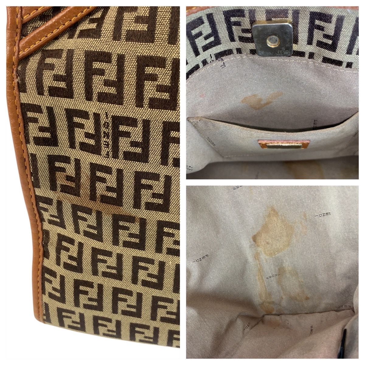 FENDI フェンディ ズッキーノ ブラウン ゴールド金具 キャンバス