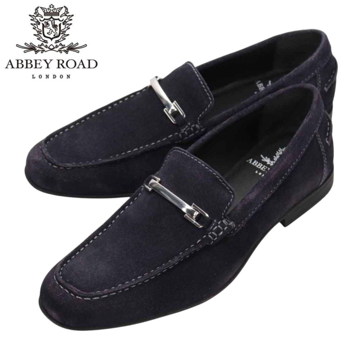 アビーロード ABBEY ROAD メンズ レザー ビット スリッポン カジュアル シューズ AB8303 モカシン ベロア 靴 マドラス madras　ネイビーベロア