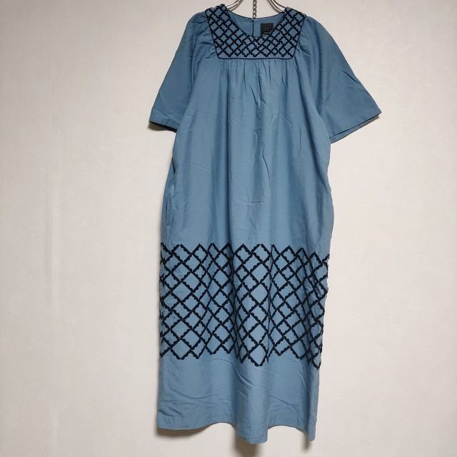 mina perhonen petal fence aas3891 定価88000円 サイズ40 シルクコットン 半袖 ドレス 刺繍 ワンピース 22SS ブルー レディース ミナペルホネン 4-0708S∞