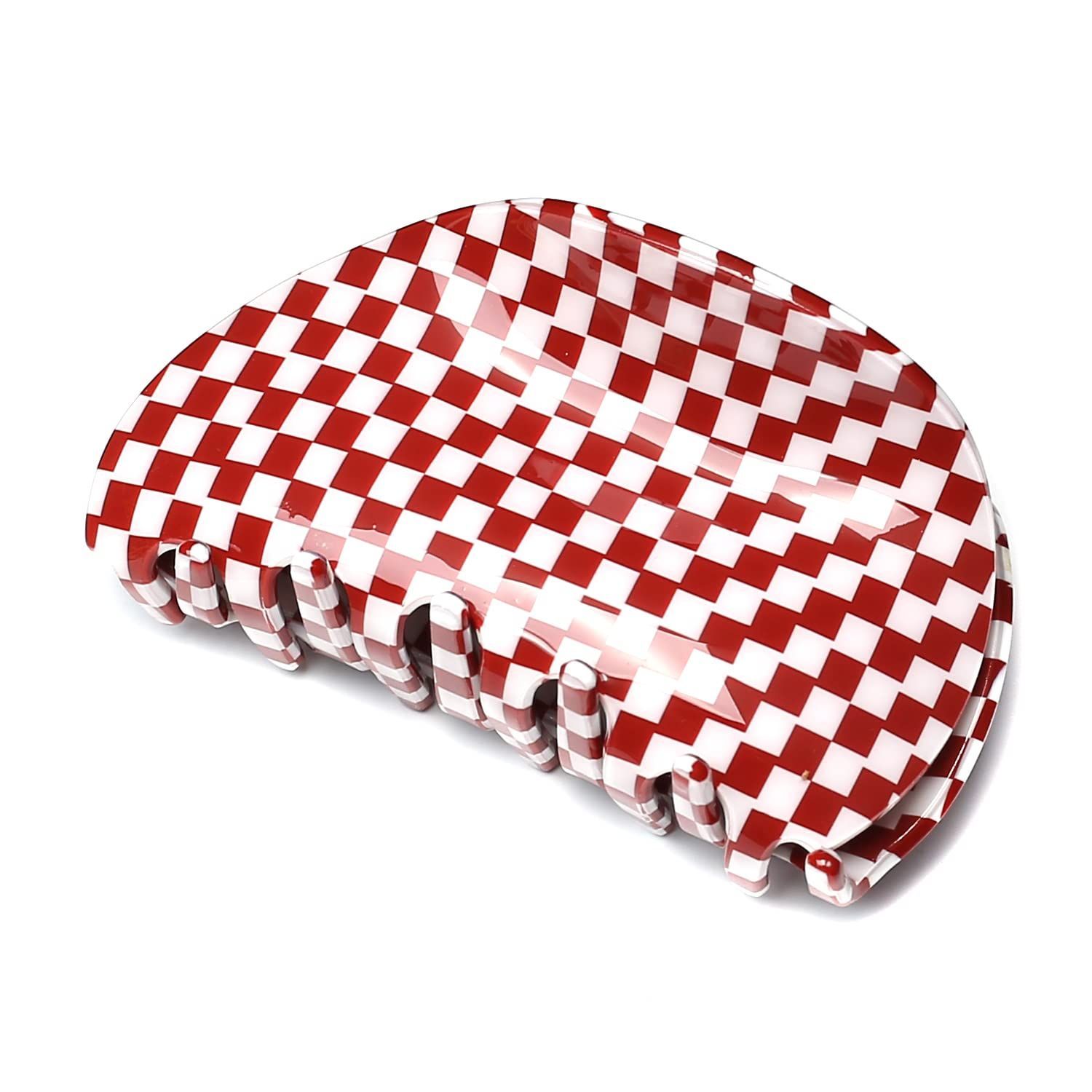 中くらい QinGoo チェッカー 髪留め クリップ 赤 ヘアクリップ ワインレッド バンスクリップ ヘアアクセサリ レディース 韓国 1本 7 8 cm 4 cmWine Red