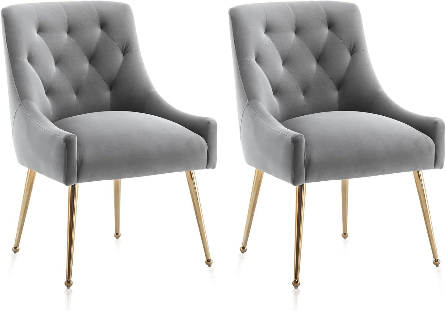 グレー リビングルーム ダイニングルーム キッチン用 モダンアクセントチェア ダイニングルームチェア ミッドセンチュリー バニティチェア 2個セット ゴールドレッグサイドチェア ベルベット ダイニングチェア