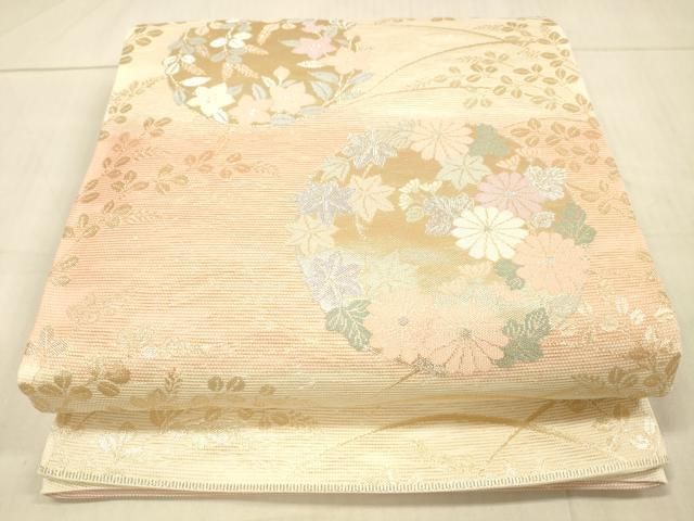 正絹 夏帯 六通袋帯【草花 ラメ】　No.1745 正絹 夏帯 六通袋帯【草花 ラメ】 No.1745