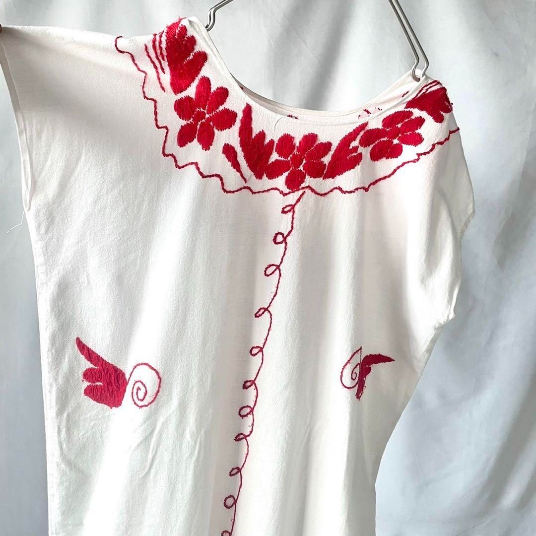 vintage メキシコ刺繍　鳥　植物　ワンピース　ヴィンテージ