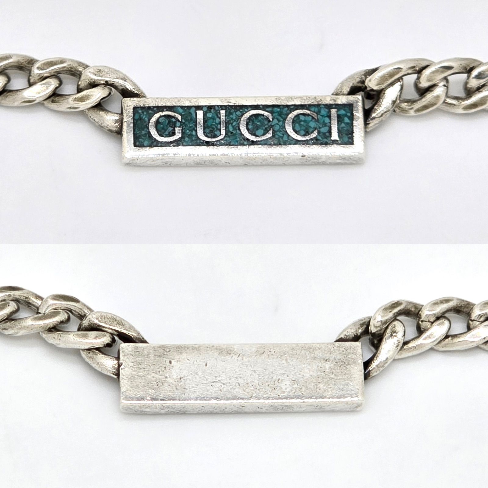GUCCI グッチ ロゴ エナメル プレート チェーン ネックレス 全長