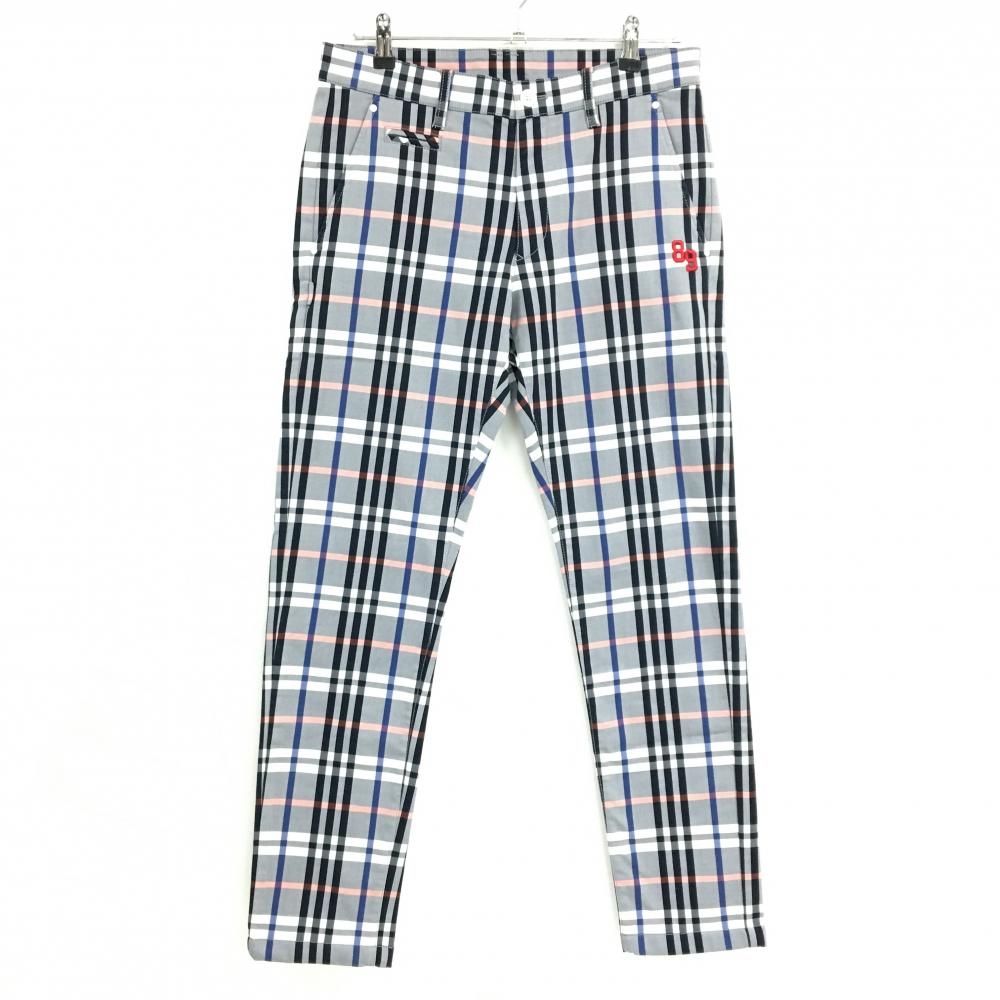 超 パーリーゲイツ パンツ 白×ネイビー チェック 裏起毛 ストレッチ メンズ 4 M ゴルフウェア PEARLY GATES