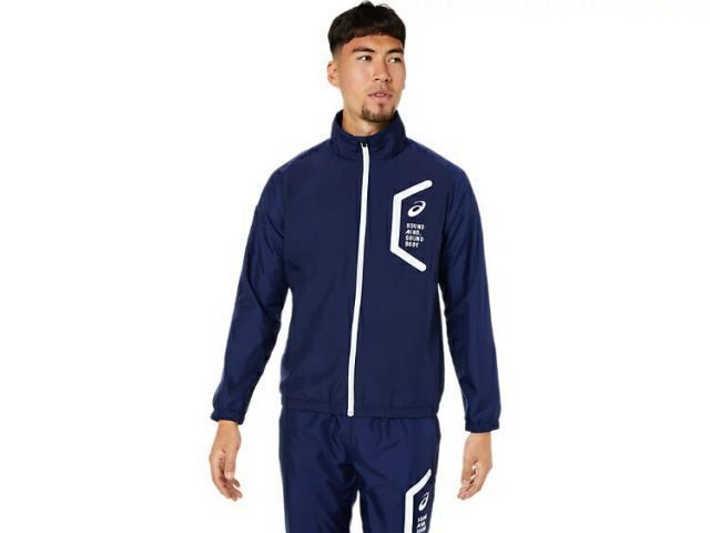asics アシックス TEAM HEX WINDBREAKER JKT ピーコート M 2031E061 400 | スポーツウェア スポーツ 衣類 ウエア ウェア 男性 メンズ アウター ジャケット 裏起毛 吸温発熱素材 保温 バックウオーム 万能 ト