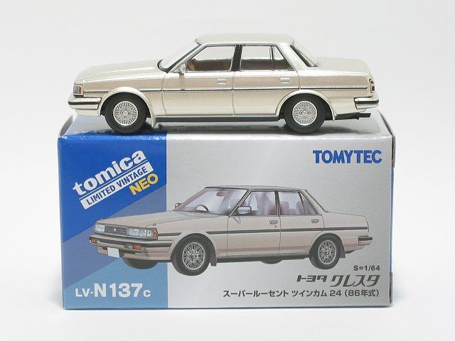 トヨタ クレスタ スーパールーセント ツインカム24（ベージュ）86年式 LV-N137c【トミーテック社1/64ミニカー】【トミカの時】