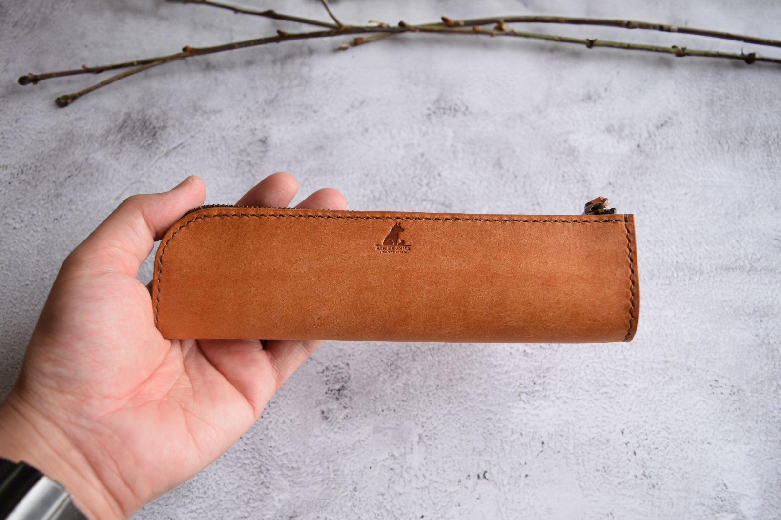 ペンケース 本革 ｲﾀﾘｱﾝﾚｻﾞｰ Brown ブラウン ファスナーペン