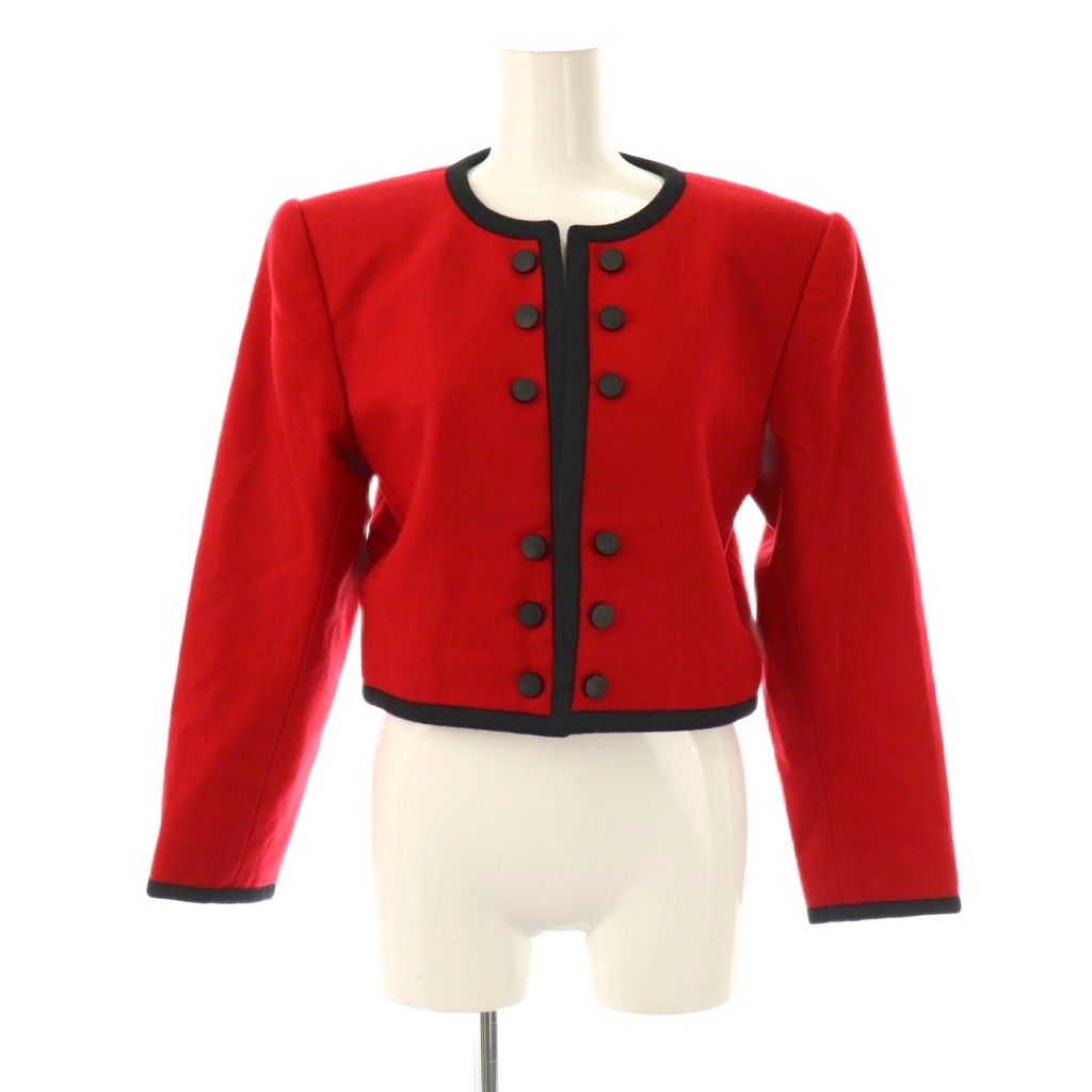 イヴサンローラン YVES SAINT LAURENT セットアップ ヴィンテージ ショート丈ノー ジャケット タイトスカート S レッド ブラック DO