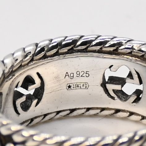 【GUCCI】インターロッキングG シルバーリング Ag925 10号 研磨済】GUCCI フラワー インターロッキングG シルバー リング