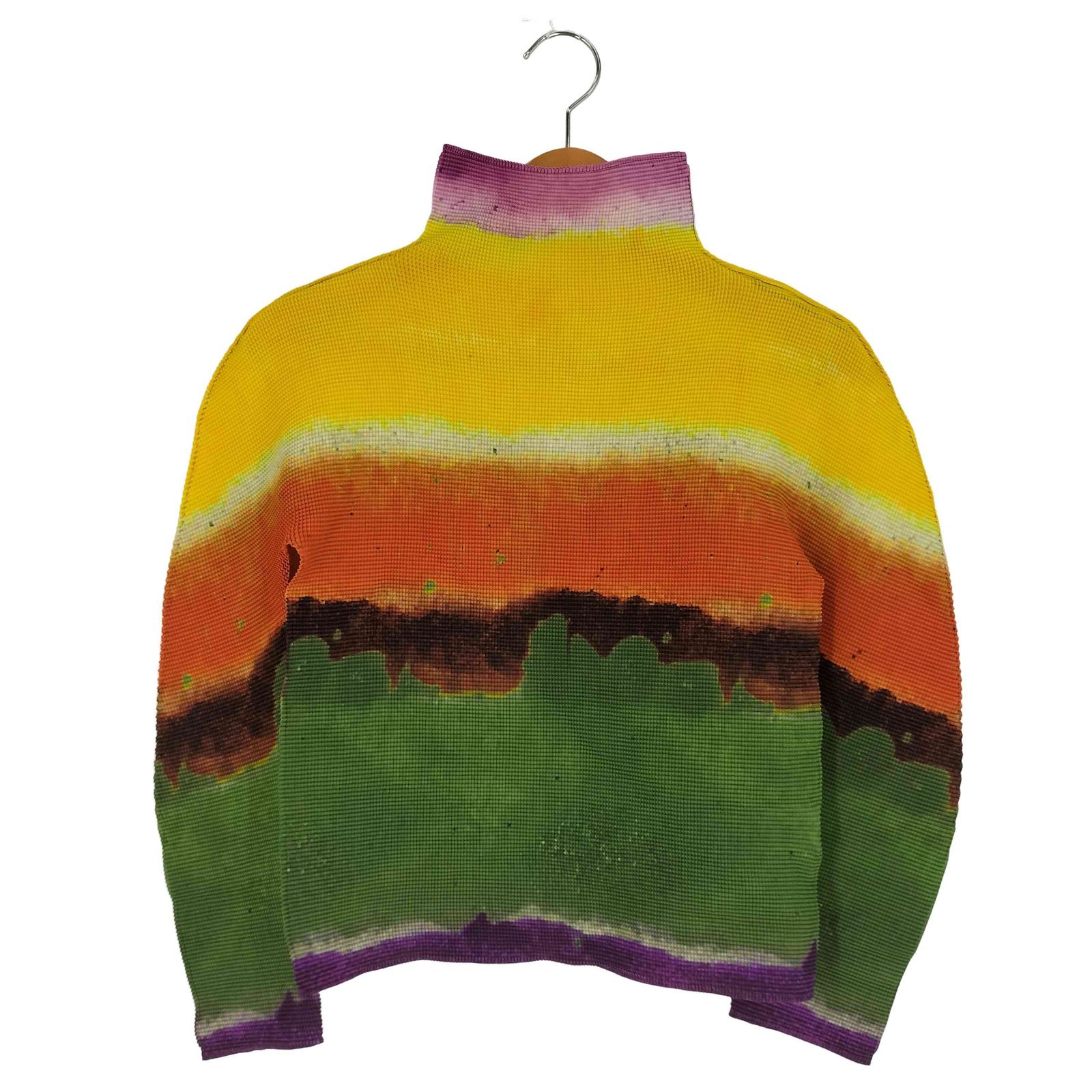 ISSEY MIYAKE me(イッセイミヤケミー) BLURRED STRIPE スプラッシュペインティング グラデーション ハイネック プリーツ ロングスリーブTシャツ レディース 表記無 【中古】【ブランド古着バズストア】 イッセイミヤケミー ISSEY MIYAKE me BLURRED STRIPE スプラッシュ