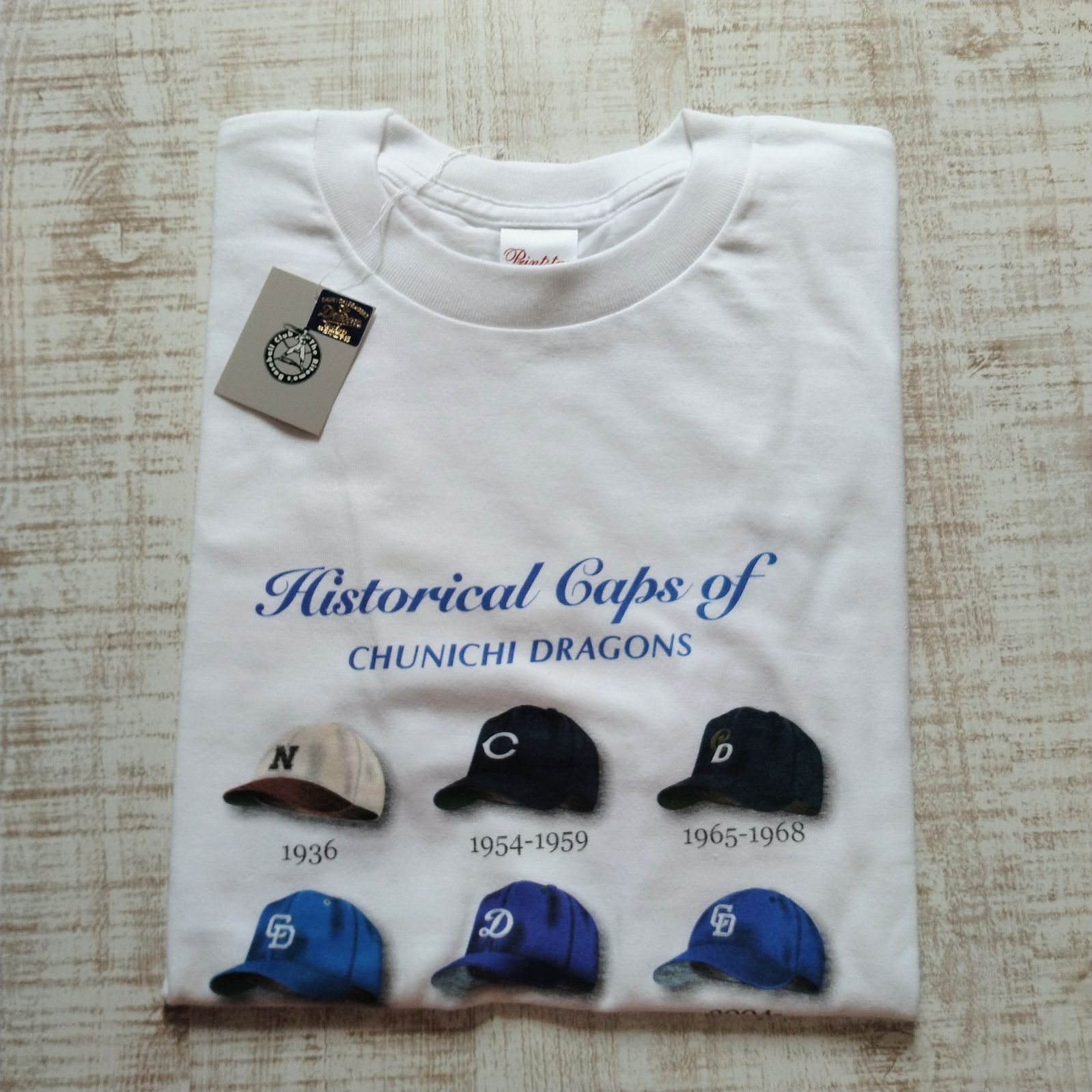 新品　球団承認　中日ドラゴンズ　ヒストリカルキャップ　Tシャツ　白　Sサイズ　The Ritomos Baseball club