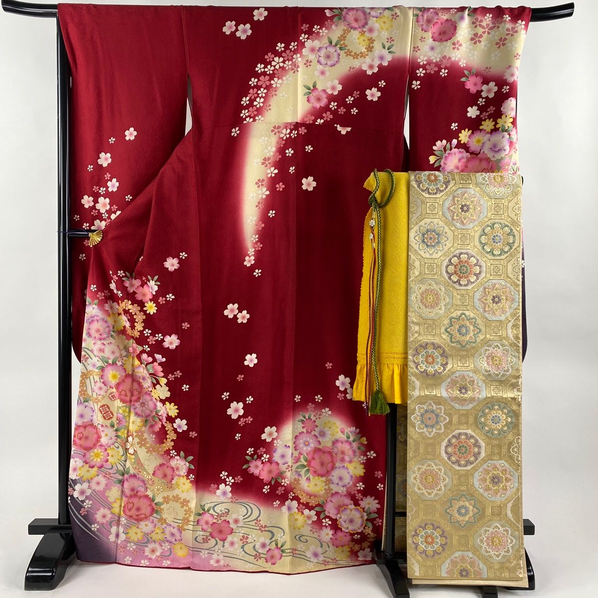 振袖 身丈171.5cm 裄丈69.5cm L 袷 袋帯フルセット やまと 桜 流水 