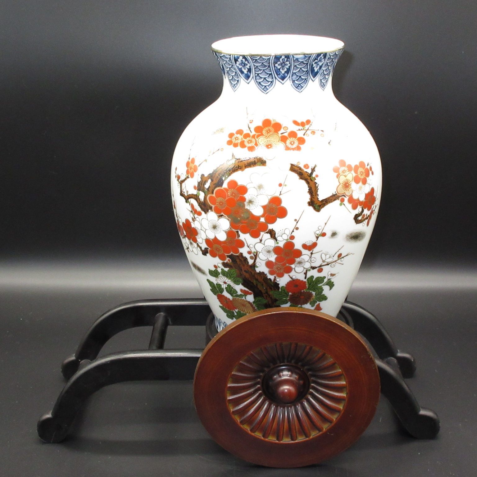☆陶器 陶磁器 九谷焼 新山窯 御所車 花絵 花器 花生 花瓶 飾壺