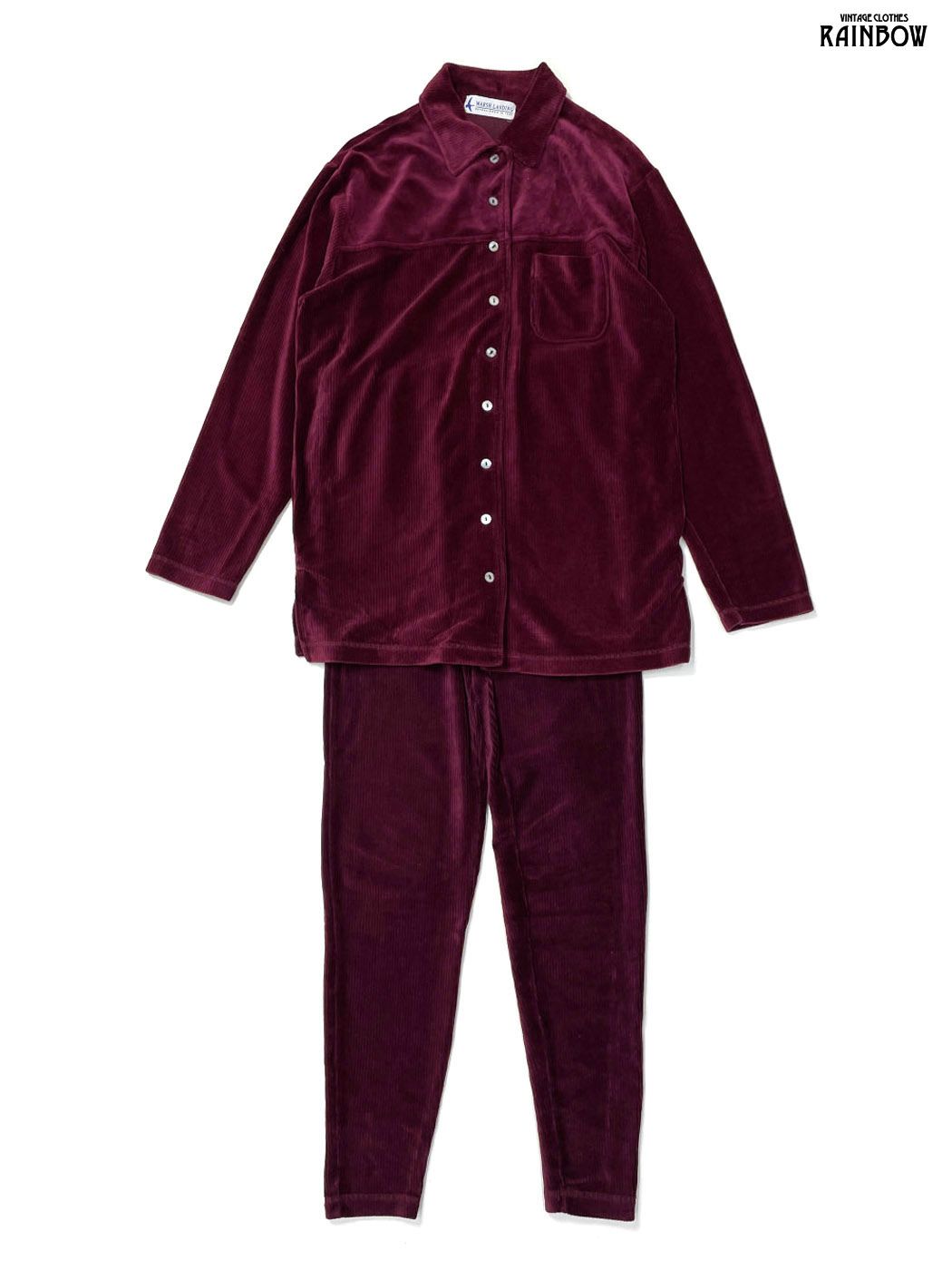古着 MARSH LANDING シェルボタン 無地 ベロア ロング丈 長袖 セットアップ ピンク ボルドー otu2508080