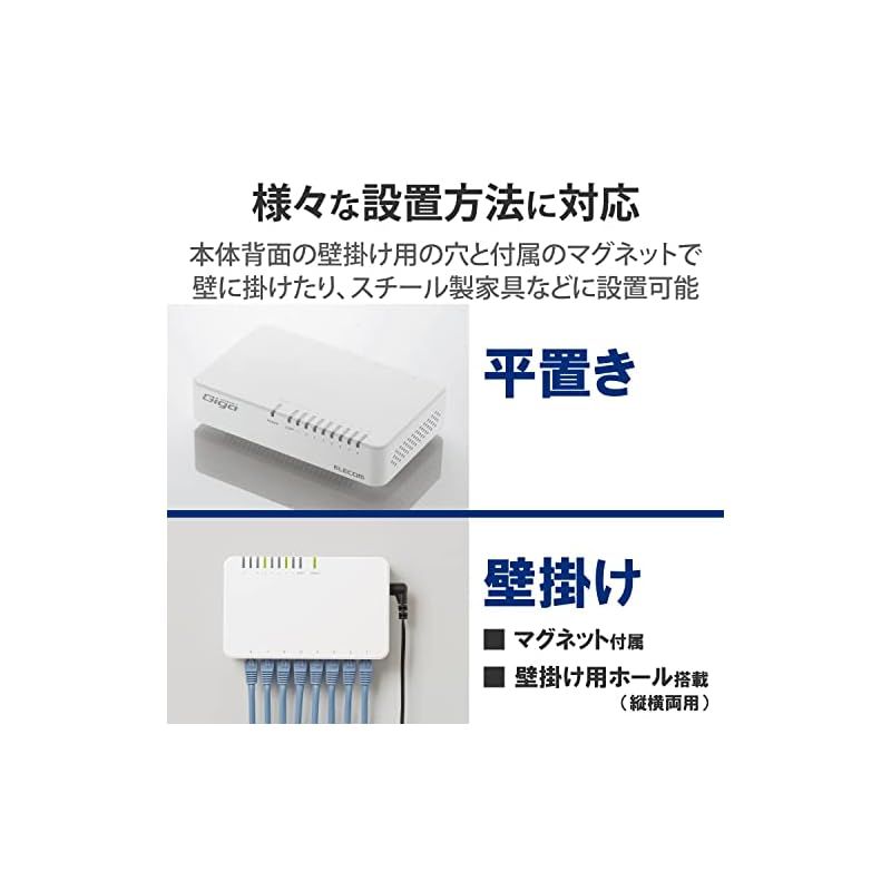エレコム スイッチングハブ ギガビット対応 8ポート プラスチック