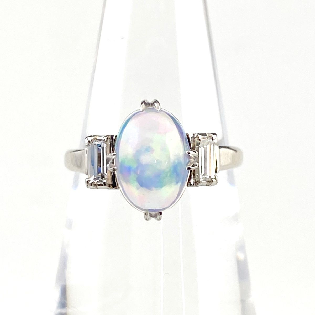 ウォーターオパール デザインリング プラチナ 指輪 メレダイヤ リング  