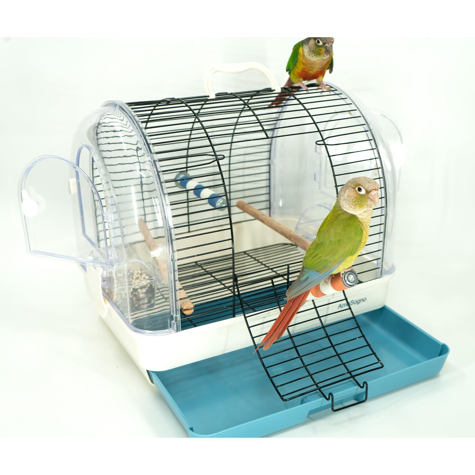 鳥籠 鳥 ケージ 鳥かご オカメインコ ケージ 高強度 複数飼い 豪華ケージ 中きい 鳥小屋 AmoSogno スタンド 文鳥 ケージ 鳥用トラベルケージ - ライトブルー