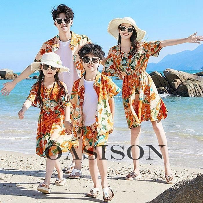 親子コーデ 親子お揃い 親子 ペアルック 親子ペア 水着 美しいワンピース アロハシャツ ハーフパンツ 花柄 総柄 ペアルック 親子ペア ワンピース 親子 ペア 半袖